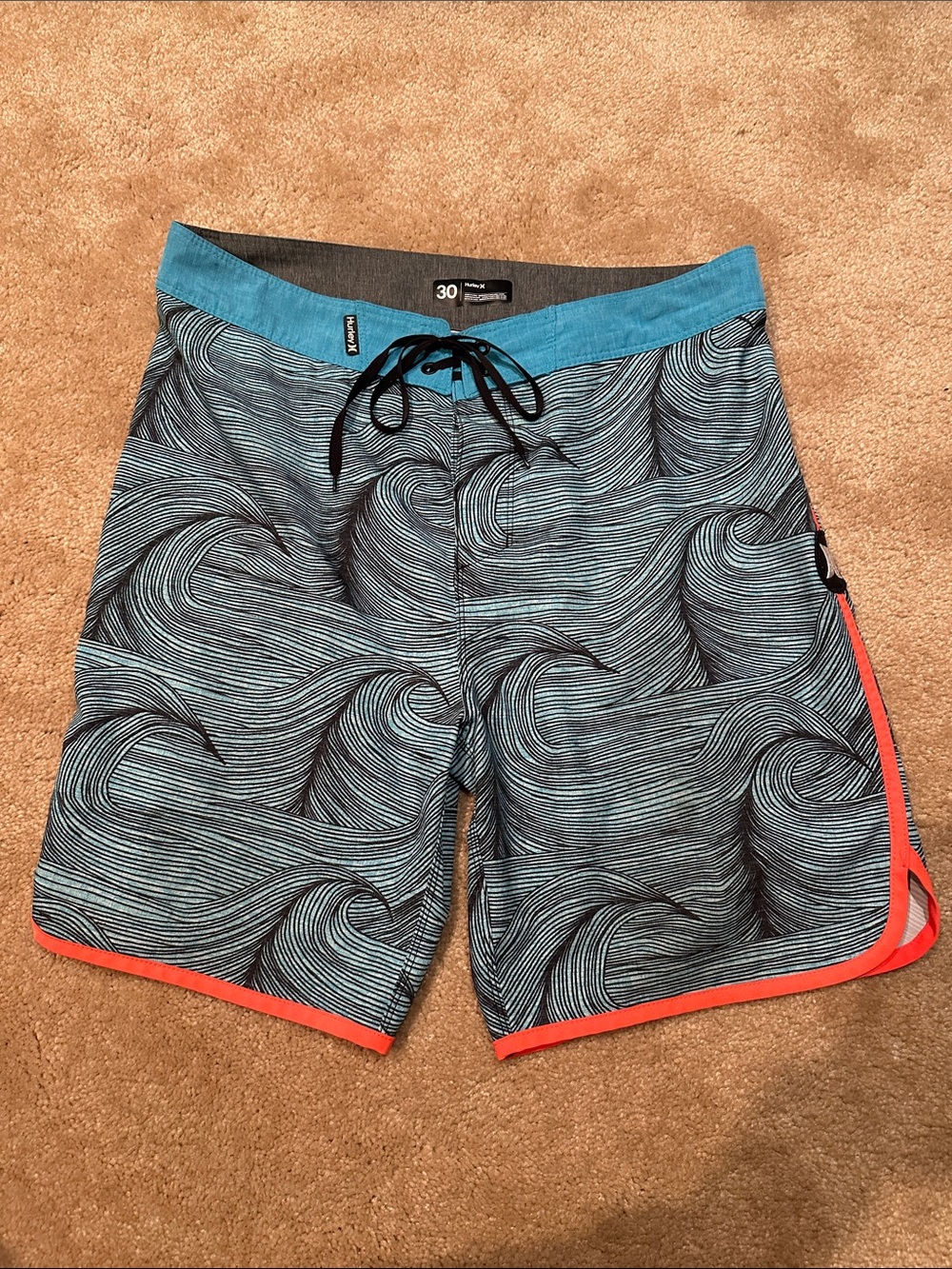 Hurley phantom Men's Teal Wave Print Board Shorts with Coral Trim